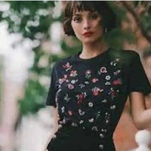 The Kooples Embroidered Flowers, Jewels and Flower Metal Work T-Shirt (3) US 10